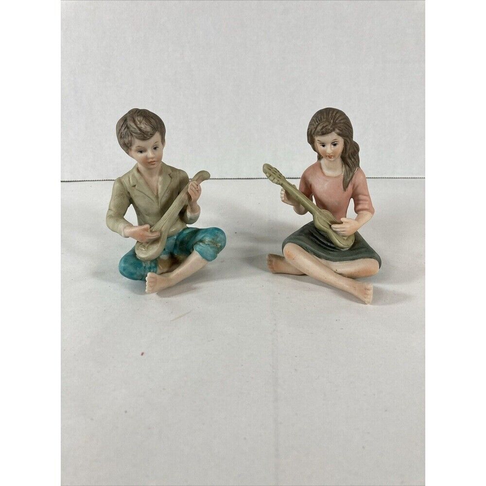Ardalt Lenwile Boy And Girl Pair Sitting Playing Instruments Banjo Guitar Japan - Picture 2 of 10